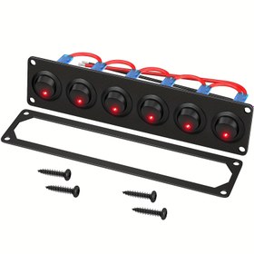 Resim 12V 20A Kırmızı LED 6 Gang Anahtar Paneli için Rocker Toggle, Deniz Teknesi Araba JEEP UTV Kamyon RV için SPST On-Off 3 Pinli Anahtar Panosu 