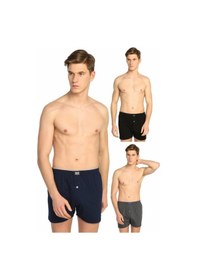 Resim Erkek Karışık Renk 3'lü Paket Penye Düğmeli Boxer Elf568t0117ccm3 KARIŞIK RENK 