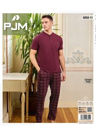 Resim Pijamoni Erkek Düğme Yaka Kısa Kol Pijama Takımı 6850/11 - 1 Adet Mürdüm 
