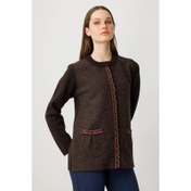 Resim Desen Triko Sıfır Yaka Önü Keçe Kısa Kadın Yün Ceket 25018D (25018D) 
