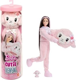 Resim Barbie Cutie Reveal bebek ve aksesuarları, Yumuşak Dostlar Serisi kuzucuk, renk değişimi ve mini evcil hayvan dahil 10 sürpriz, JJP66 