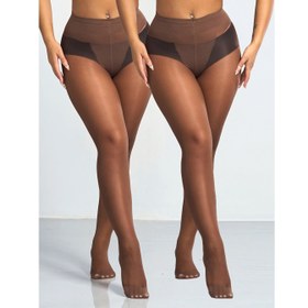 Resim 2'li Paket Kadınlar İçin Seksi Kahverengi Pantolon - Orta Destekli Şeffaf Tayt, Elde Yıkama, Günlük ve Özel Günler İçin Düz Renk, Çok Amaçlı Bacak Giyimi, Zarif Tasarım, Rahat Kalıp, Destekleyici Çorap, Şık Kumaş, Ofis Kıyafeti 