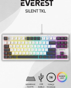 Resim Everest SILENT TKL Sessiz Rainbow Q Türkçe Klavye Membrane Oyuncu Klavyesi Gaming Klavye KB-98 TKL 