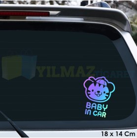 Resim yılmazetic Sevimli Şapkalı Köpek Arabada Bebek Var Hologram Oto Sticker Renkli Çıkartma Yapıştırma 18 X 14 Cm 