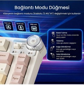 Resim Aula Au75 3 Modlu Rgb Hot Swap Mekanik Tkl Bloomfield Switch Kablosuz Makrolu Klavye Krem 