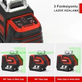Resim KBL32GTP Profesyonel Li-Ion Yatay 360° ve Dikey Otomatik Hizalamalı Yeşil Nokta Şakül ve Yeşil Çapraz Çizgi Lazer Distomat + Tripod 