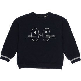 Resim Panço Kız Bebek Simli Nakışlı Triko Bant Detay Lacivert Sweatshirt 