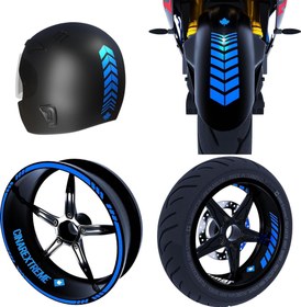 Resim Moto Rider 4'lü Sticker Seti Azur Mavi İç Dış Jant Şeridi Kask ve Çamurluk Çınar Extreme 