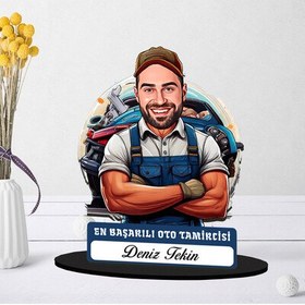Resim Kişiye Özel Erkek Oto Tamircisine Hediye Karikatürlü Biblo 
