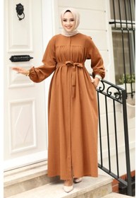 Resim Misskayle Büzgü Detaylı Ferace Kahverengi 4421 Kahverengi 