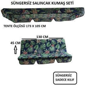 Resim Mor Minder Süngersiz Salıncak Minder Seti Tenteli Bahçe Minderi 2 Kişilik Süngersiz Yeşil Yaprak (130x45 ) 