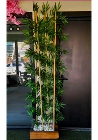 Resim Yapay Bambu Ağacı Bamboo Seperatör Çubuk 2 Mt Boy.ahşap Saksıda 