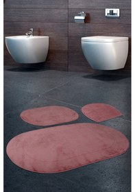 Resim Bonny Home Rixos Pudra 3'lü Banyo Halısı Paspası Seti Kaymaz Taba Pudra 