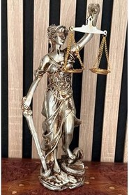 Resim El Yapımı Adalet Heykeli 29 cm, Avukat Savcı Hakim İçin Prestijli Hukuk Hediyesi, Ofis ve Adliye Dekorasyonu, Gümüş 