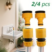 Resim 2/4 parça set, evrensel hortum hızlı bağlantı seti, 1/2" ve 3/4" musluklar ile 1/2" PE hortumu için, dişli musluk adaptörü ile, dış mekan araç bakımı ve bahçe balkon sulama için uygun 
