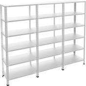 Resim Rafburada 6 Katlı 3'lü Galvaniz Çelik Raf - Depo, Arşiv, Kiler, Dosya, Market Rafı - 31x75 cm-200 cm-0.70 mm 