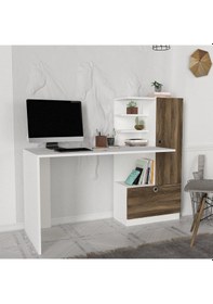 Resim Dekorister Merinos Kitaplıklı Çalışma Masası Beyaz-Ceviz 