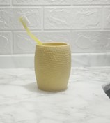 Resim Genel Markalar DİŞ FIRÇALIK,MACUNLUK SARI PETEK DESENLİ POLİRESİN 8X8X10CM 400ML BANYO SETİ 