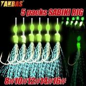 Resim TAQBAS 5 adet / 30 Kanca Sabiki Rigleri, Tatlısu/Tuzlu Su için Uskumru Balıkçılık Yem Rigleri, Önceden Bağlanmış Deniz Balıkçılığı Rigleri ile Işıltılı Boncuklar Avı Uskumru, Pollock, Koda, Hamsi, Bas, beyaz balık için 