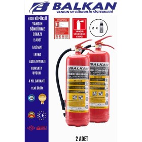 Resim BALKAN YANGIN VE GÜVENLİK SİSTEMLERİ 6 kg Ruhsata Uygun 4 Yıl Köpüklü Yangın Tüpü 2 Adet Set (Talimat-Levha-Askı) 