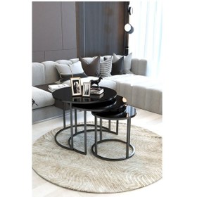 Resim Faymend Giant Lüks 3'lü Orta Sehpa Modern Siyah, Temperli Siyah Cam Siyah 