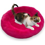 Resim Yumuşak Tüylü Peluş Yuvarlak Evcil Hayvan Kedi Yatağı Minder 50CM Fuşya Pembe 