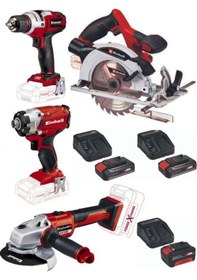 Resim Einhell TE-CI 18/1 Vidalama + TE-CS 18/165/1 Daire Testere + TE-CD 18'li Matkap + Axxio 125 MM Taşlama + 2 x 2.5 Ah Akü +4.0 Ah Akü 