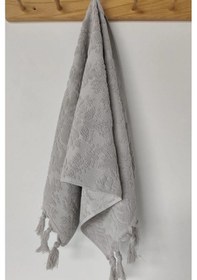 Resim Gri Renk Otantik Saçaklı El Havlusu 50x85 Cm - %100 Pamuk - Yumuşak Ve Su Emici Grı Gri 