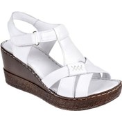 Resim Beety 1084 Hakiki Deri Beyaz Dolgu Topuk Ortopedik Kadın Sandalet Beyaz 