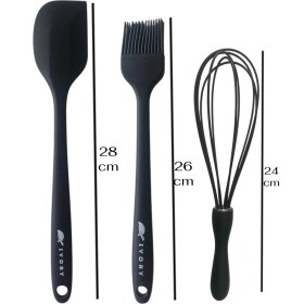 Resim Multiamo Isıya Dayanıklı Silikon Büyük Boy Tatlı-Pasta Hazırlık Seti Sivri Spatula/yumurta Fırçası/çırpıcı 