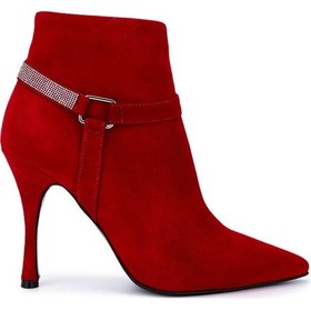 Resim Tamer Tanca Kadın Hakiki Deri Kırmızı Süet Topuklu Bot 594 5417 Bn Bot Sk25-26 Krmz Mts Suet Kırmızı 