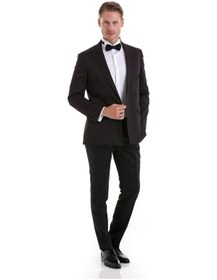 Resim Hatemoğlu Bordo Slim Fit Düz Sivri Yaka Klasik Kruvaze Smokin Damatlık Bordo 