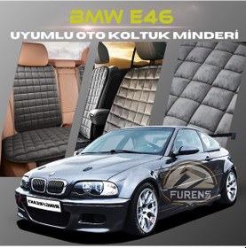 Resim Bmw E46 Antrasit Renk Tay Tüyü Cepli & Terletmez Sırtlı Oto Koltuk Minder Seti - Koltuk Koruma Kılıfı Ön & Arka Tam Set 