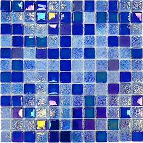 Resim Havuz, Banyo, Sauna, Spa, Iç , Dış, Zemin, Duvar, Kaplama ve Dekorasyon Uygulamalarında Tüm Yüzeyler Için, 25X25MM. Lüster Blue, 31.5X31.5CM. Fileli Cam Mozaik. ( 10FILEKARO=1 M2 ) 