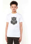 Resim Owl Baskılı Unisex Çocuk Beyaz T-Shirt 