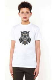 Resim Owl Baskılı Unisex Çocuk Beyaz T-Shirt 