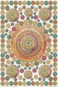 Resim Pelangi Jüt Hasır Kilim Görünümlü Dijital Baskılı Kaymaz Taban Yıkanabilir Modern Salon Halısı Ve Yolluk, Beyaz 160 x 230 