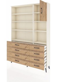 Resim Arges Dolap 8 Raflı 8 Çekmeceli Tek Kapaklı 132x30x195 Aytaşı-çam/çam Atlas Çam/atlas Çam 