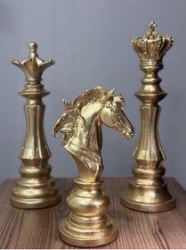 Resim RAM Üçlü satranç seti şah vezir at heykeli dekoratif biblo 