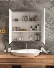 Resim TETTO ELAGANTE Lavobo Üstü Aynalı Banyo Dolabı 60 X 60 Cm 