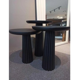 Resim Wood Siyah 3lü Set Mantar Yan Sehpa Fiskos Çiçeklik Decorative 