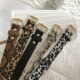 Resim Kadınlar İçin Punk Sokak Stili Kare Tokalı Kemer - Leopar Desenli & Yılan Hafif Bej Renk Ayarlanabilir Kot Kemer, Günlük Kullanım ve Partiler için Altın Tonlu Donanım Moda Aksesuarı, Dokulu Kayış Tasarım 