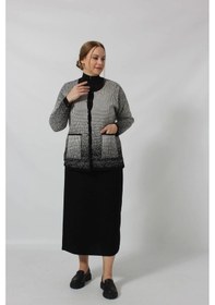 Resim Moda Berray Y0663 Kadın Siyah-krem Kareli Desenli Düğmeli Cepli Mevsimlik Anne Hırkası Siyah-beyaz Siyah - Beyaz 