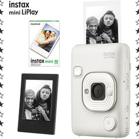 Resim Instax Mini LiPlay Hybrid Misty White Fotoğraf Makinesi - 10'lu Mini Film ve Çerçeve Hediye Seti 