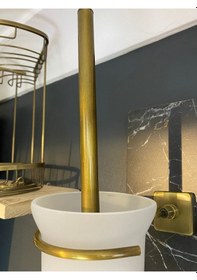 Resim İsaoğlu Yapı Mat Gold Tuvalet Fırçası Antik Gold Tuvalet Fırçalık Komple Pirinç Paslanmaz Gold 