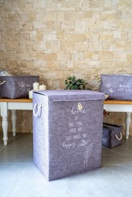 Resim EMİRLER FAMİLY TEXTİLE Keçe Kapaklı Kirli Eşya Sepeti - Kirli Çamaşır Sepeti - Büyük Boy Kapaklı Çamaşır Sepeti 50x40x30cm 