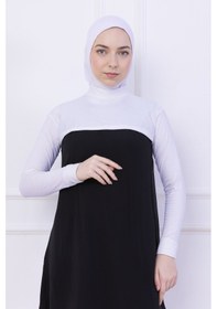 Resim Loggia Balıkçı Yaka Boyunluklu Kolluk Beyaz - Likralı Dik Yakalı Kadın Body Tesettür Crop Bolero Beyaz 