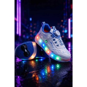 Resim Ayakkabı Fuarı Elit EYL034 Erkek Çocuk Rgb LED Işıklı Çıkarılabilir Tekerlekli Paten Ayakkabı Beyaz - Mavi 