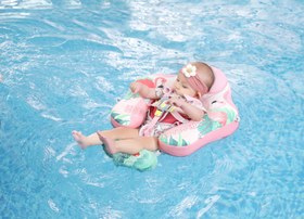 Resim Mambobaby Yüzme Simidi - Pembe Flamingo, Emniyetli, Gölgelikli ve Ayak Destekli 