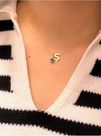 Resim Altın Nazar Boncuklu S Harfli Zincir Sarı 